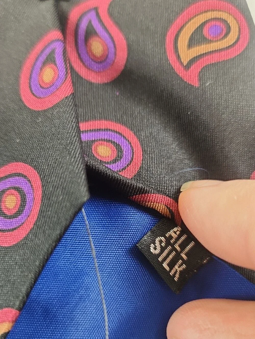 Classic Black Paisley Silk Men's Tie - Pink & Purple Accents